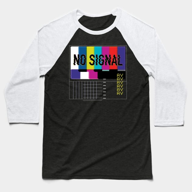 No Signal Retro TV Glitch Baseball T-Shirt by Noveldesigns